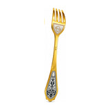 Dessertgabel Krebs 925 Silber vergoldet, Krebs-Symbol unter den Zinken, Niello-Blüte am Griff