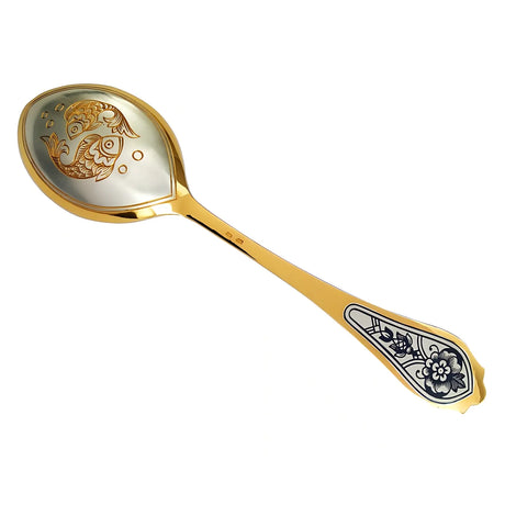 Dessertlöffel 925 Silber – Fische, vergoldet & Niello