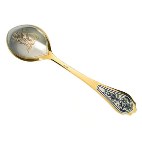 Dessertlöffel 925 Silber – Löwe, vergoldet & Niello