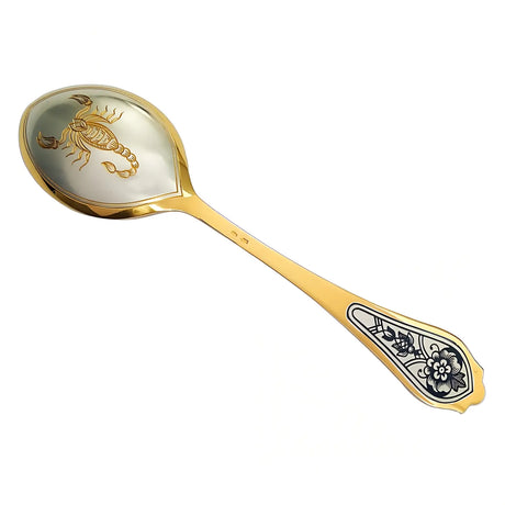 Dessertlöffel 925 Silber – Skorpion, vergoldet & Niello