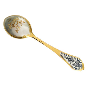 Dessertlöffel 925 Silber – Stier, vergoldet & Niello