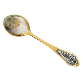 Dessertlöffel 925 Silber – Waage, vergoldet & Niello