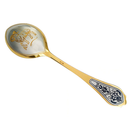 Dessertlöffel 925 Silber – Widder, vergoldet & Niello