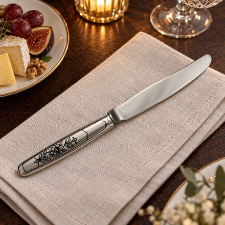 Dessertmesser 925 Silber Astra Black — Lifestyle-Setting an der gedeckten Tafel