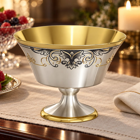 Dessertschale 925 Silber vergoldet mit Niello "Laune" — Lifestyle-Setting am Serviertisch