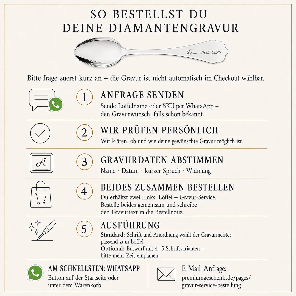 So bestellst du eine Diamantgravur für deinen Silberlöffel – Ablauf von der Anfrage bis zur Gravur