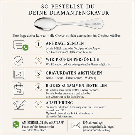 So bestellst du eine Diamantgravur für deinen Silberlöffel – Ablauf von der Anfrage bis zur Gravur