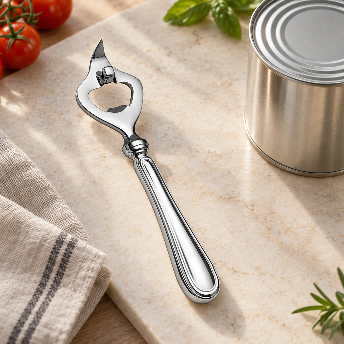 Dosenöffner 925 Silber Inglese (Serie Inglese) — Lifestyle-Setting am Küchentisch