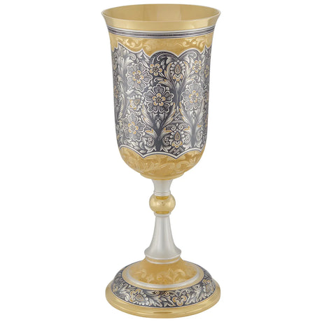 Großes Stielglas 925 Silber mit Vergoldung und Niello-Handgravur aus dem Trinkgläser Set Zaren Fest.