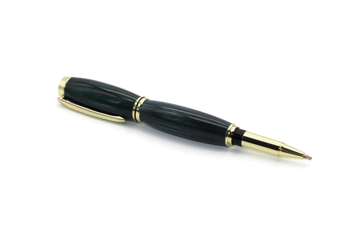 Ballpoint pen made of precious wood linden stabilized blue