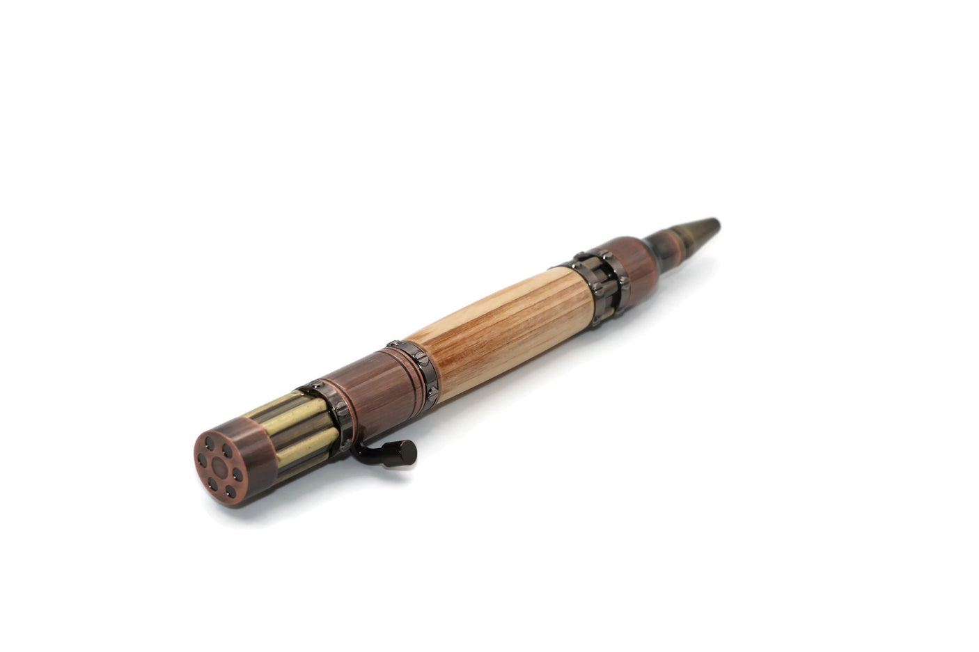 Ballpoint pen made of stabilized apple wood brown