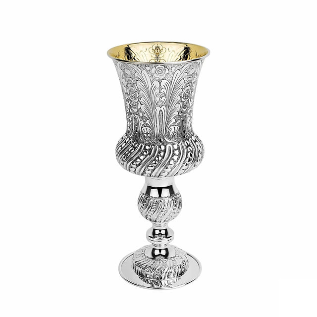 Eliyahu-Becher 925 Silber Signature 25 cm — Pokalform auf hohem Fuß, ziseliert, Innenseite vergoldet, Zaramella