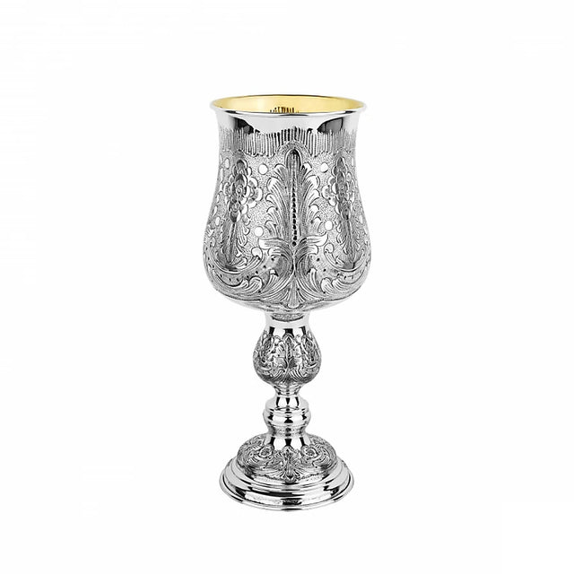 Eliyahu-Becher 925 Silber Signature 28 cm — vollflächig ziselierte Kuppa, Balusterschaft, innen vergoldet, Zaramella