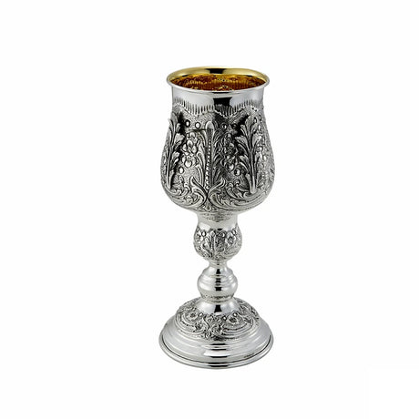 Eliyahu-Becher 925 Silber Signature 23,5 cm — Kuppa mit Akanthusblättern, Perlstab-Kranz, innen vergoldet, Zaramella