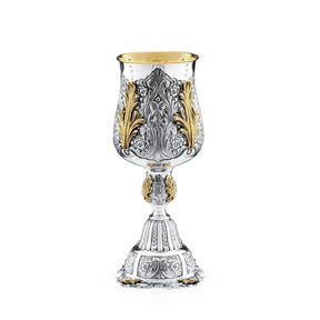 Eliyahu-Becher 925 Silber Signature Jumbo 33 cm — vergoldete Blattspitzen, breiter Fuß, innen vergoldet, Zaramella