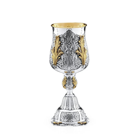 Eliyahu-Becher 925 Silber Signature Jumbo 33 cm — vergoldete Blattspitzen, breiter Fuß, innen vergoldet, Zaramella