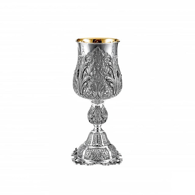 Eliyahu-Becher 925 Silber Signature 28,5 cm — freistehende Blattspitzen, ziselierter Nodus, innen vergoldet, Zaramella