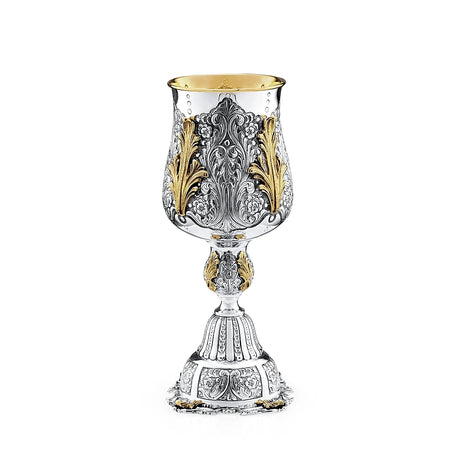 Eliyahu-Becher 925 Silber Signature 28,5 cm — vergoldete Blattspitzen und Nodusblätter, innen vergoldet, Zaramella