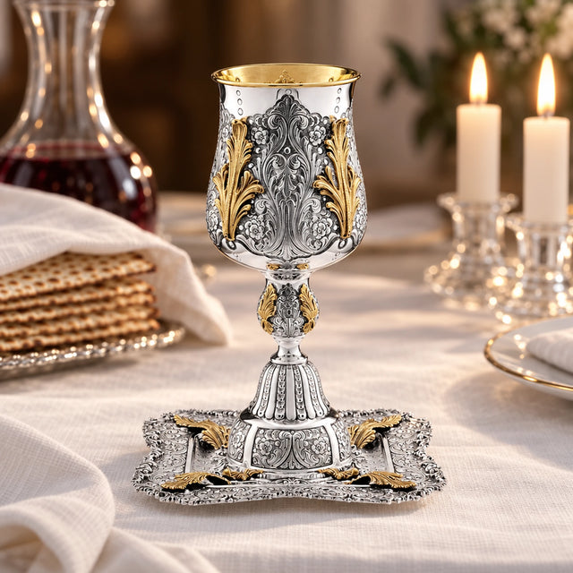 Eliyahu-Set 925 Silber Signature Jumbo teilvergoldet — Lifestyle-Setting am Sedertisch