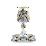 Eliyahu-Set 925 Silber Signature teilvergoldet — vergoldete Blattspitzen am Becher, Eckvoluten am Teller, Zaramella