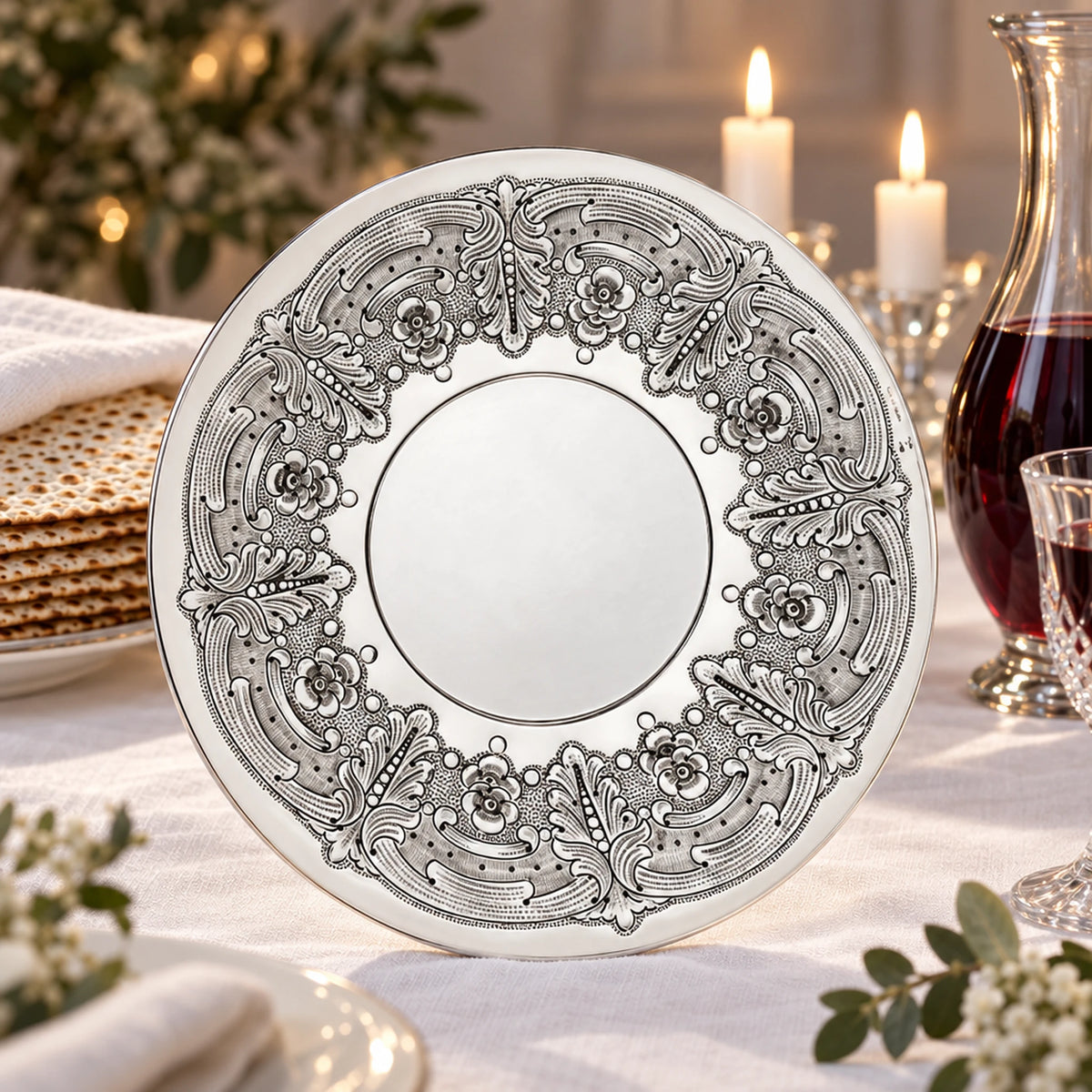 Eliyahu-Teller 925 Silber Signature — Lifestyle-Setting am Sedertisch