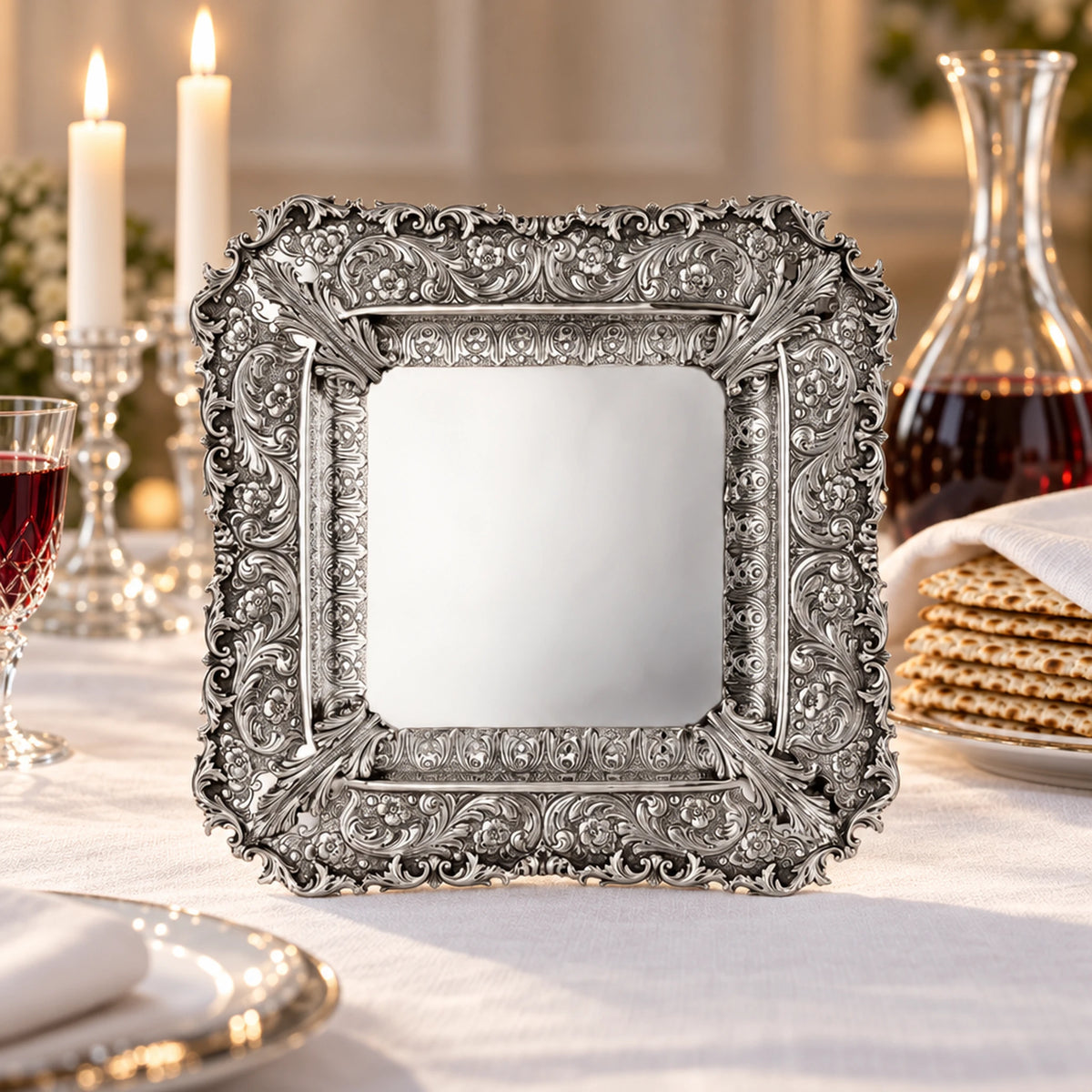 Eliyahu-Teller 925 Silber Signature — Lifestyle-Setting am Sedertisch
