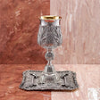 Eliyahu-Teller 925 Silber Signature 28x28 cm — breite ziselierte Fahne, glatter Spiegel als Becherstand, Zaramella