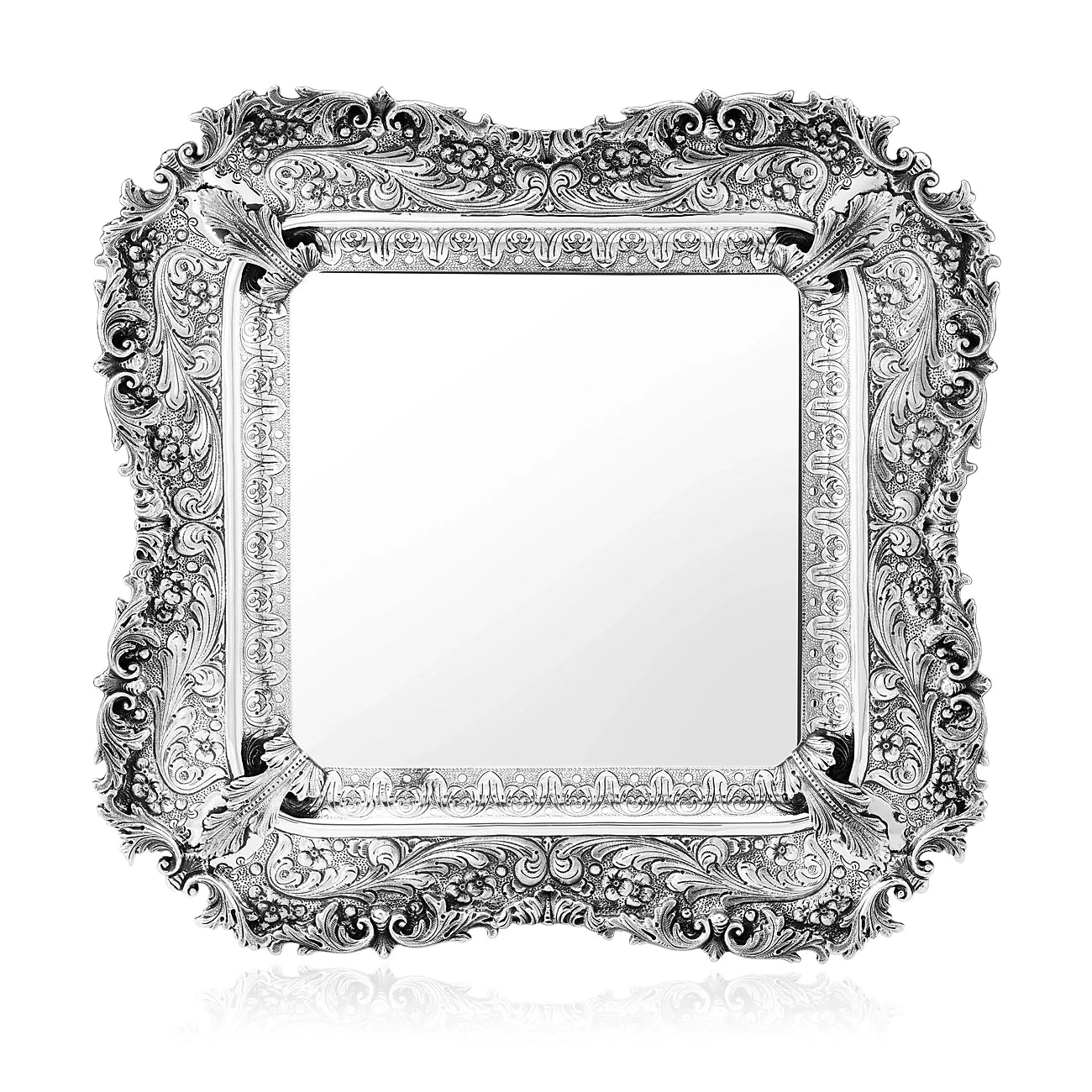 Eliyahu-Teller 925 Silber Signature 37,5x37,5 cm — sehr breite ziselierte Fahne mit geschweifter Kontur, Zaramella