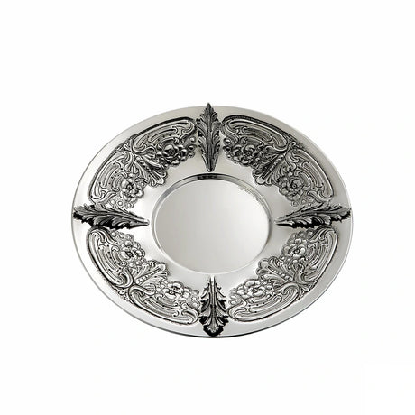 Eliyahu-Teller 925 Silber Signature 25 cm — Ring aus Akanthusblättern, glatter Spiegel als Becherstand, Zaramella