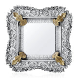 Eliyahu-Teller 925 Silber Signature 24x24 cm — vergoldete Akanthusvoluten an den Ecken, glatter Spiegel, Zaramella