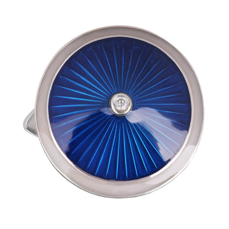 Exklusive Fabergé Manschettenknöpfe aus Silber mit Diamant und Guilloché Emaille in Blau.