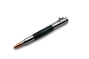 Kugelschreiber Bullet Edelholz dunkelgrün — Repetier-Mechanik verchromt, Kupfer-Patronenspitze im Patronen-Design