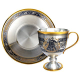 Kaffeetasse mit Untertasse aus 925er Silber mit Vergoldung & Niello-Verzierung 2-teilig Set