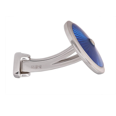 Luxus Manschettenknöpfe aus 925 Sterling Silber mit blauem Emaille, Diamant und Fabergé-Stil-Design.