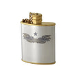 Flachmann 925 Silber Niello — Silberflachmann mit Sieg-Lorbeermotiv, vergoldetem Schraubverschluss und Kette, 90 ml
