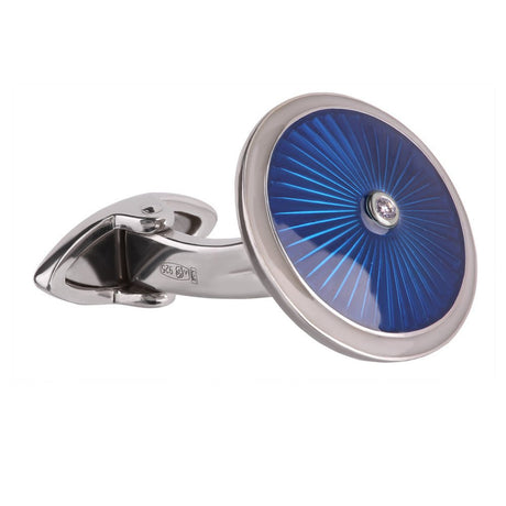 Luxus Manschettenknöpfe aus 925 Sterling Silber mit blauem Emaille, Diamant und Fabergé-Stil-Design.