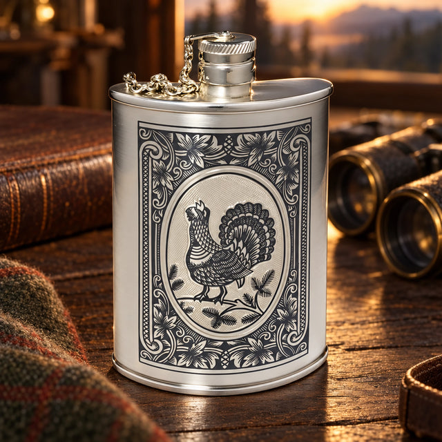 Flachmann 925 Silber — Lifestyle-Setting auf dem Jagdtisch