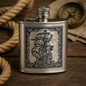 Flachmann 925 Silber Niello Fregatte 90ml