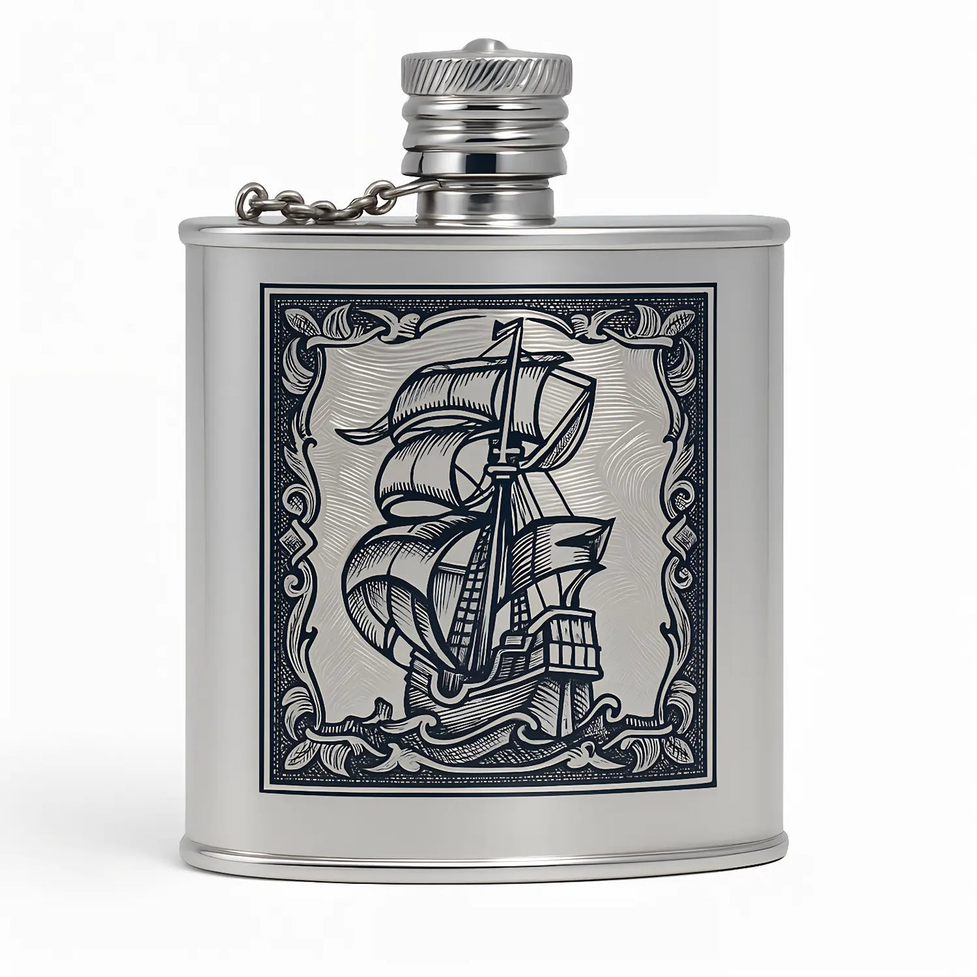 Flachmann 925 Silber Niello Fregatte 90ml