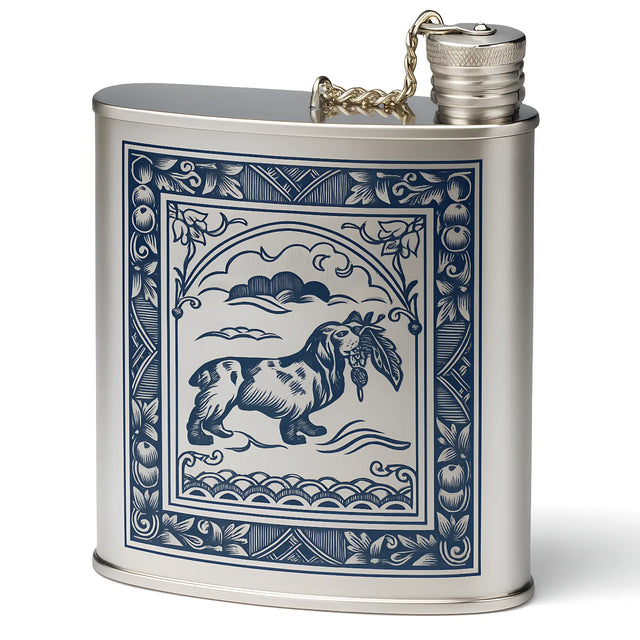 Flachmann 925 Silber Niello „Spaniel“ – Luxus & Handarbeit