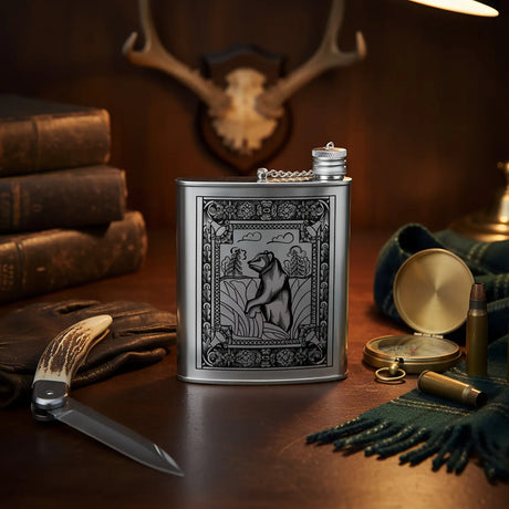 Flachmann 925 Silber – Bär Niello - Design | 260 ml Luxusgeschenk