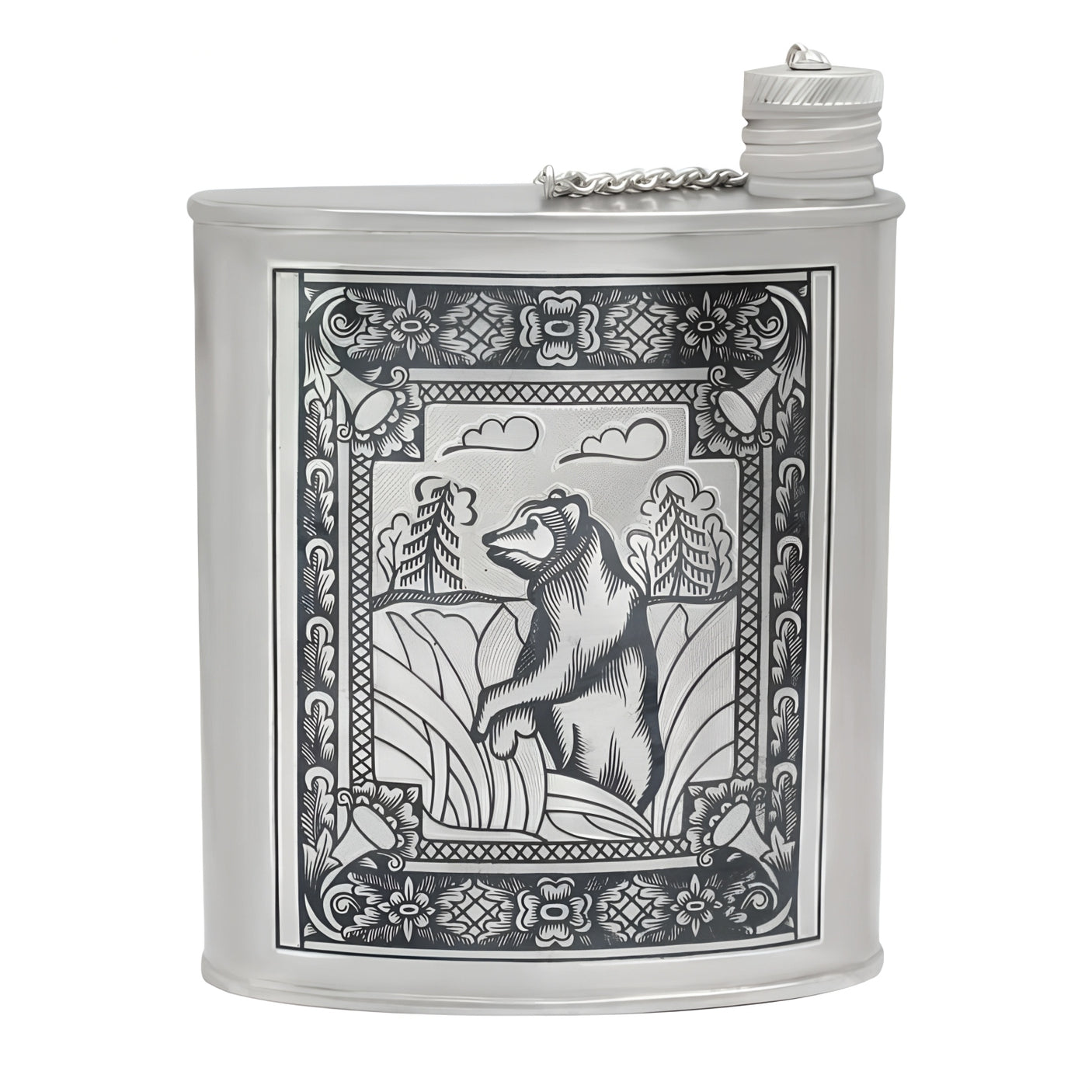 Hip flask 925 silver bear 260 ml