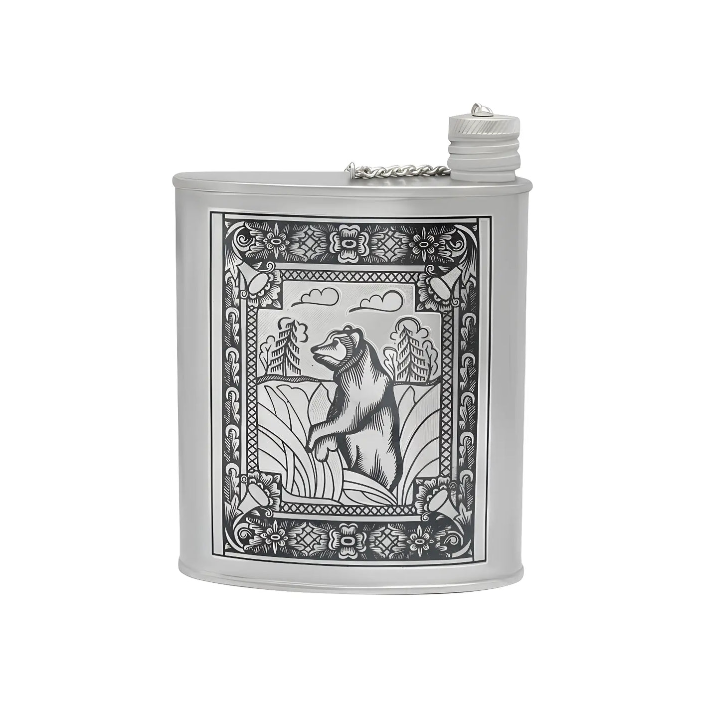 Flachmann 925 Silber – Bär Niello - Design | 260 ml Luxusgeschenk