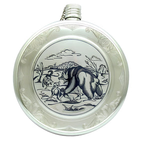 Flachmann 925 Silber Niello mit Bärenkampf-Motiv – exklusives Luxusgeschenk, Gravur möglich