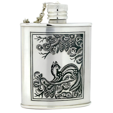 Flachmann 925 Silber – Niello Design „Wiesel“ Gravur möglich