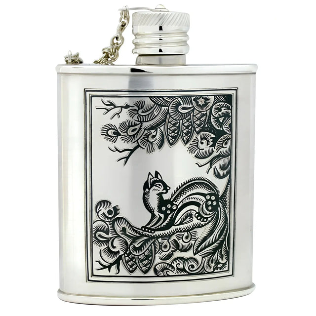 Flachmann 925 Silber – Niello Design „Wiesel“ Gravur möglich