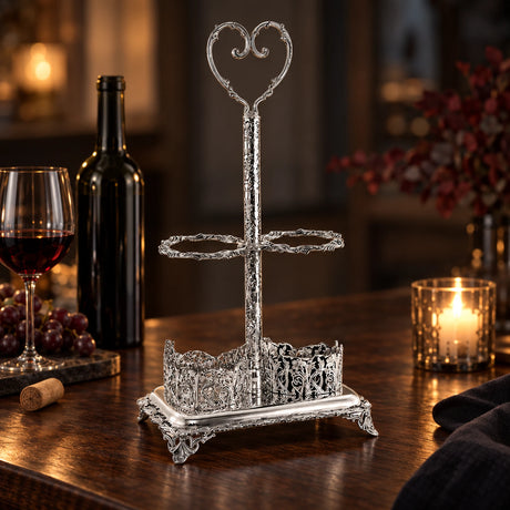 Flaschenhalter 925 Silber für zwei Flaschen — Lifestyle-Setting am Weintisch