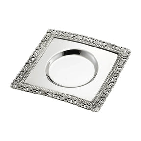Flaschenuntersetzer 925 Silber Zaramella — quadratisch mit ziseliertem Rankenrand und runder Mulde
