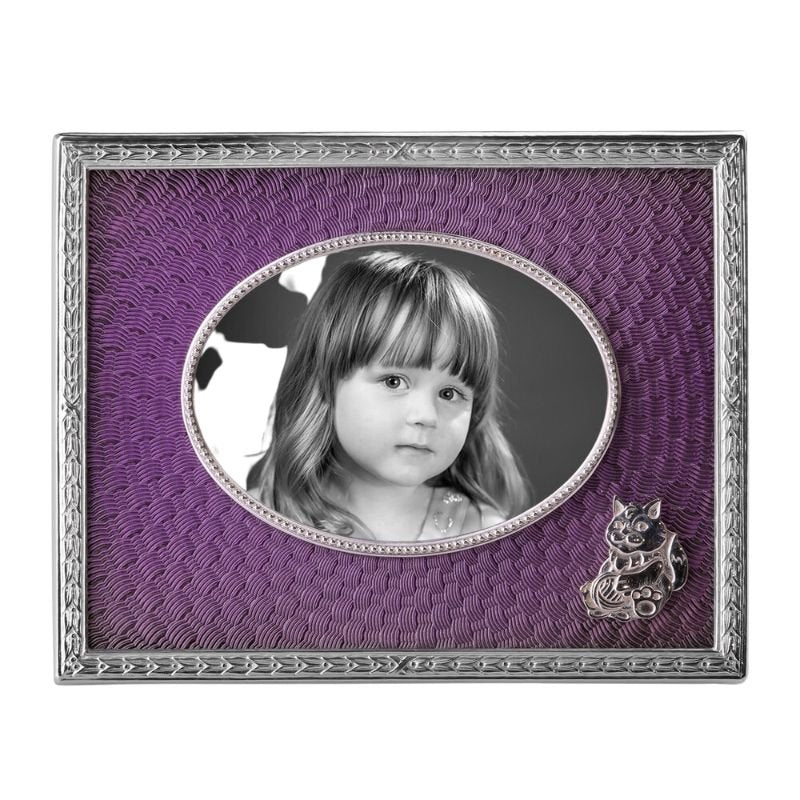 Picture frame for children enamel purple cat