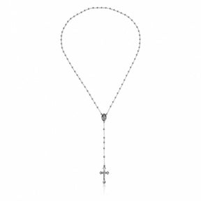 Eine edle Gebetskette aus 925 Sterling Silber mit einem Kreuz mit 3mm-Perlkugeln 57cm groß.